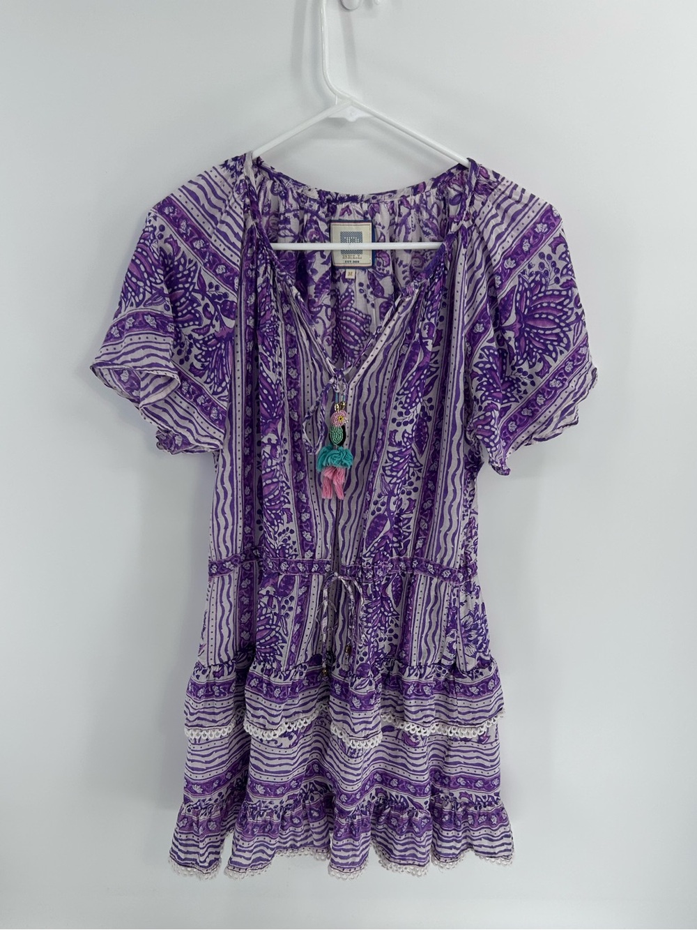 Alicia Bell Silk/Cotton Printed Boho Tunic Dress with Tassel Detail - Medium